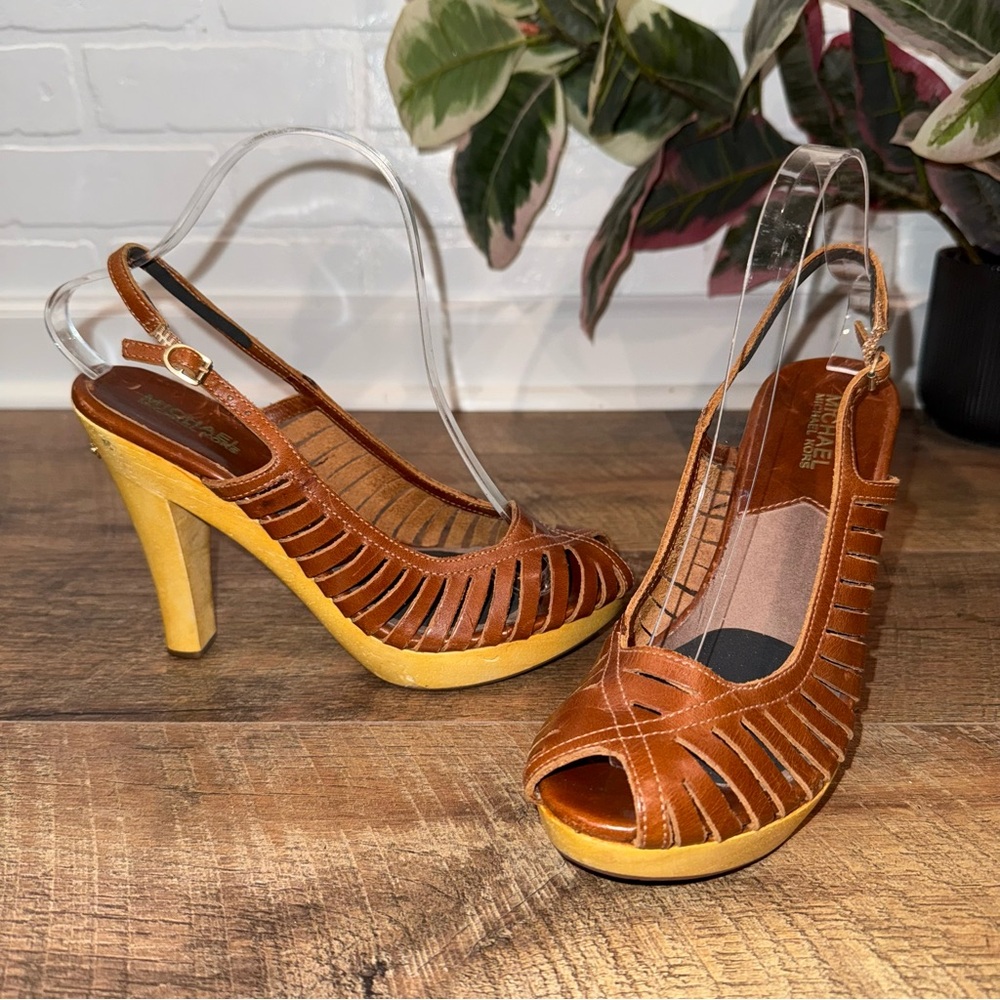 Michael Kors South Side Sling Luggage Sandal Peep-Toe Slingback Heels